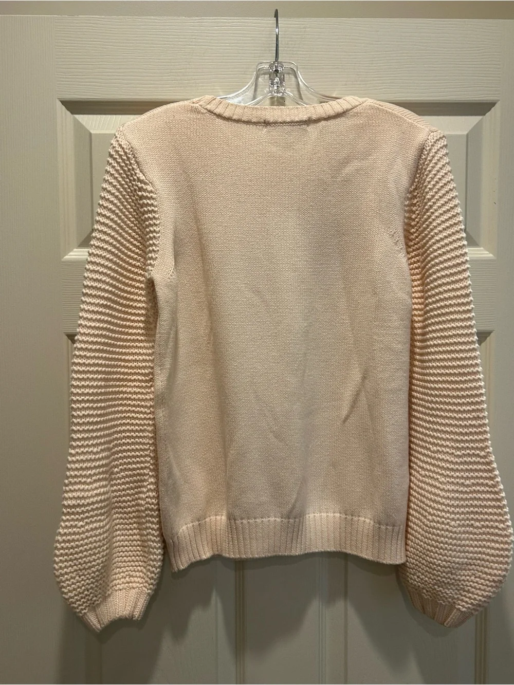 BB Dakota Cream Textured Bubble-Sleeve Crewneck Sweater